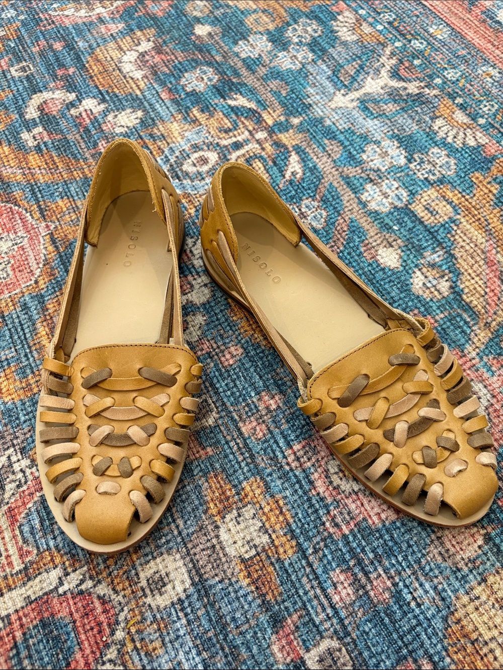 Nisolo Tan Brown Woven Leather Huarache Flats Size 8